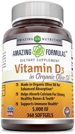 AMAZING FORMULAS VITAMIN D3 WITH ORGANIC OLIVE OIL 5000IU 360 SOFTGEL