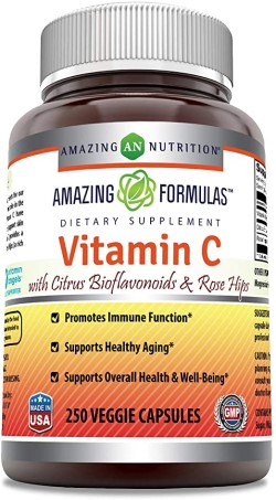 AMAZING FORMULAS VITAMIN C (ASCORBIC ACID) 1000 MG W/ ROSE HIPS & CITRUS BIOFLAVONOIDS 250 CAPVEGI
